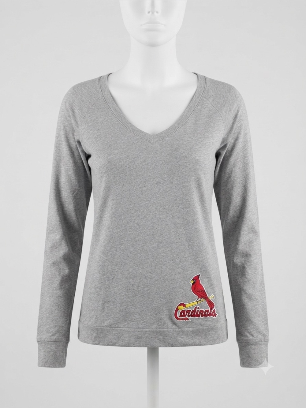MLB PINK Victoria's Secret St. Louis Cardinals V-Neck Long Sleeve Shirt S Gray
